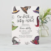 Witch Hitched Gray Halloween Vrijgezellenfeest Kaart (Staand voorkant)