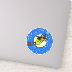 Witch Holding Pet vliegt voorbij de maan op de bro Sticker