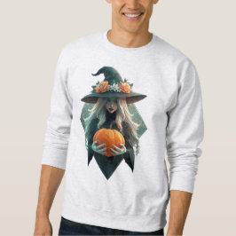 Witch holding pumpkin with Floral Witch Hat Trui