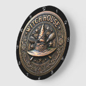 Witch House Pentagram Broom Grote Klok (Hoek)