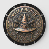 Witch House Pentagram Broom Grote Klok (Voorkant)