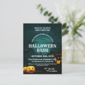 Witch House Pumpkins Volle Maan Halloween Uitnodig Briefkaart (Staand voorkant)