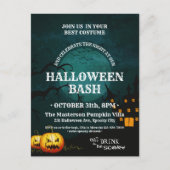 Witch House Pumpkins Volle Maan Halloween Uitnodig Briefkaart (Voorkant)