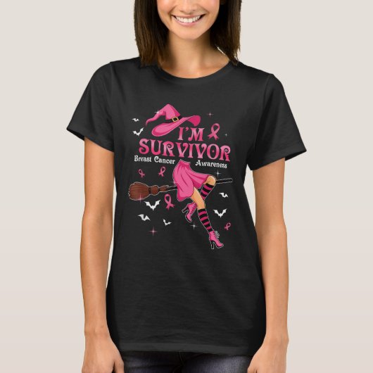 Witch Im A Survivor Halloween Breast Cancer Awaren T-shirt (Voorkant)