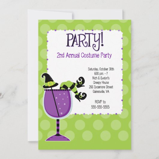 Witch in Cocktail Adult Costume Party Invitation Kaart (Voorkant)