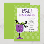 Witch in Cocktail Adult Costume Party Invitation Kaart (Voorkant / Achterkant)