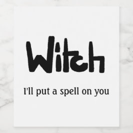Witch in hand-lettered black ink saying wijn etiket