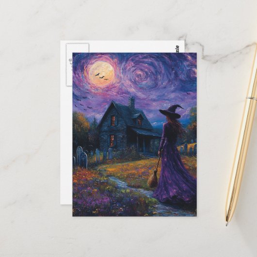 Witch in the Night Briefkaart (Voorkant / Achterkant in situ)