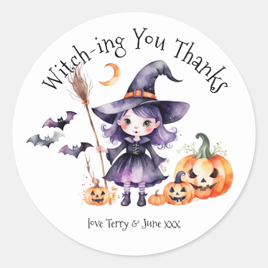 Witch-ing You Bedankt Halloween Party Favoriete St Ronde Sticker (Voorkant)