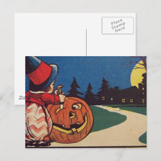 Witch Jack O Lantaarn Full Moon Carving Pumpkin Briefkaart (Voorkant / Achterkant)