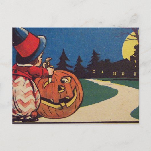 Witch Jack O Lantaarn Full Moon Carving Pumpkin Briefkaart (Voorkant)