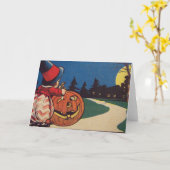 Witch Jack O Lantaarn Volle Maan Pompoen Carving Kaart (Gele Bloem)