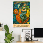 Witch Jack O Lantern Bird Pumpkin Crescent Moon Poster (Thuiskantoor)