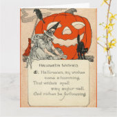 Witch Jack O Lantern Black Cat Raven Kaart (Gele Bloem)