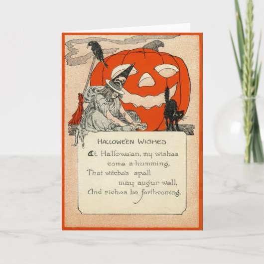 Witch Jack O Lantern Black Cat Raven Kaart (Voorkant)