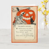 Witch Jack O Lantern Black Cat Raven Kaart (Gele Bloem)