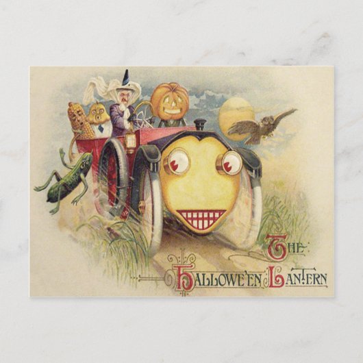 Witch Jack O Lantern Car Owl Full Moon Briefkaart (Voorkant)