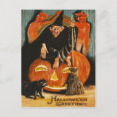 Witch Jack O Lantern Devil Demon Black Cat Briefkaart (Voorkant)