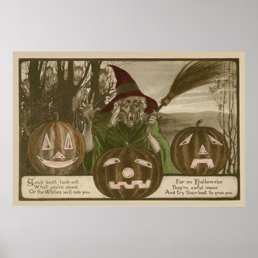 Witch Jack O' Lantern Pumpkin Goblin Poster (Voorkant)