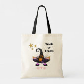 Witch Kat Face Halloween Trick or treat Canvas tas (Achterkant)