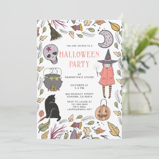 Witch Kind Halloween Party Spooktacular Kaart (Staand voorkant)