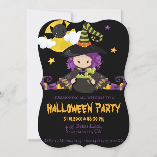 Witch Kinder Halloween Block Party Kaart (Voorkant)