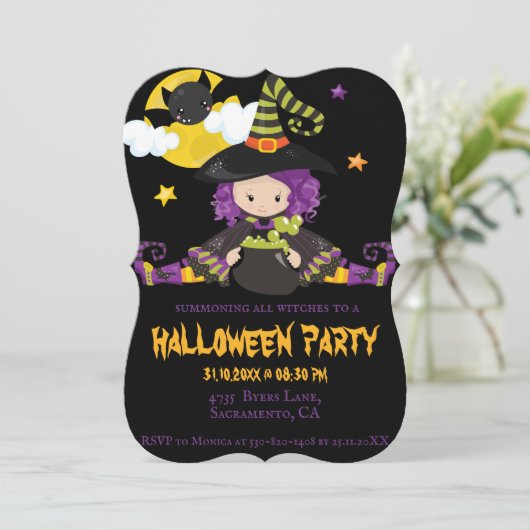 Witch Kinder Halloween Block Party Kaart (Staand voorkant)