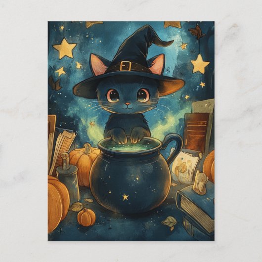 Witch Kitty Briefkaart (Voorkant)