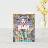 Witch Kitty Cat Bat * Nachtwandelaars * Blanco Kaa Kaart (Gele Bloem)