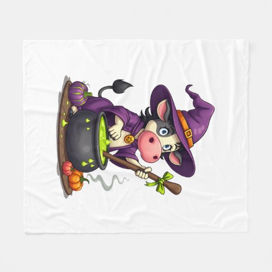 Witch Koe Cauldron Brew Fleece Deken (Voorkant (Horizontaal))