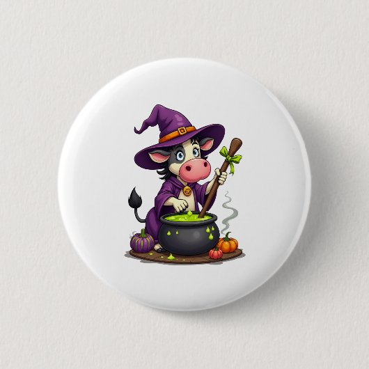 Witch Koe Cauldron Brew Ronde Button 5,7 Cm (Voorkant)