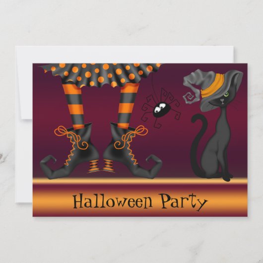 Witch Legs, Cat en Spider Halloween Party Kaart (Voorkant)