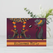 Witch Legs, Cat en Spider Halloween Party Kaart (Staand voorkant)