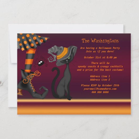 Witch Legs, Cat en Spider Halloween Party Kaart (Achterkant)