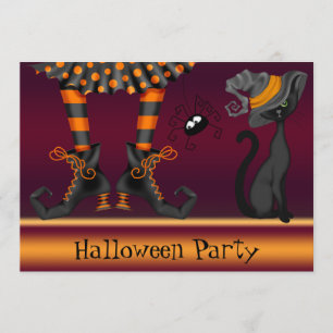 Witch Legs, Cat en Spider Halloween Party Kaart