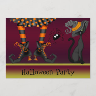 Witch Legs, Cat en Spider Halloween Party Kaart