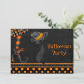 Witch Legs en Cute Cat Halloween Party Kaart (Staand voorkant)