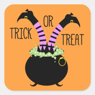 Witch Legs in Black Pot I Trick or treat Vierkante Sticker