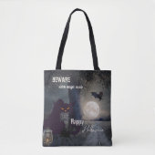 Witch Magic Haunted Halloween Black Cat Tote Bag (Voorkant)