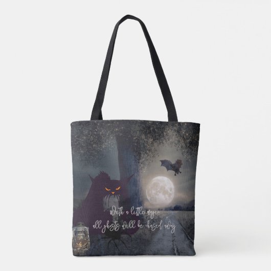 Witch Magic Haunted Halloween Black Cat Tote Bag (Achterkant)