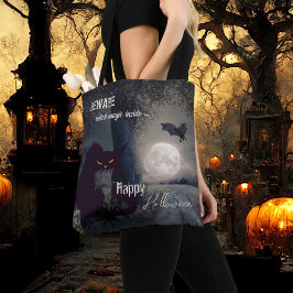 Witch Magic Haunted Halloween Black Cat Tote Bag