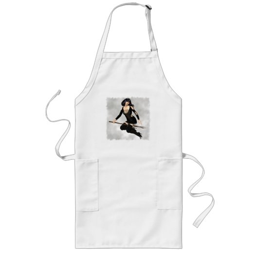 Witch met Broom Long Apron Lang Schort (Voorkant)