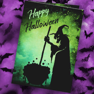 Witch met cauldron Happy Halloween-kaart Kaart