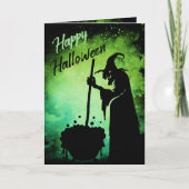 Witch met cauldron Happy Halloween-kaart Kaart (Voorkant)