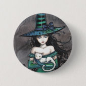 Witch met witte kat Pinback Button (Voorkant)