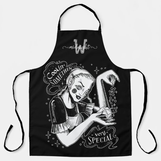 Witch Monogram Black All-Over Print Apron Schort (Voorkant)