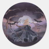 Witch Moon Bat Trees Halloween Ronde Sticker (Voorkant)