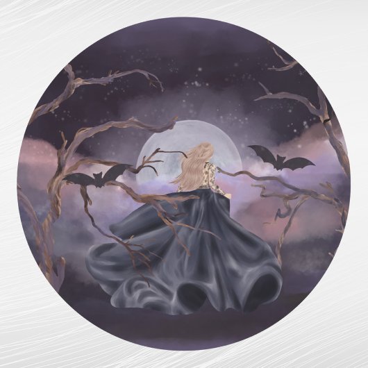Witch Moon Bat Trees Halloween Ronde Sticker