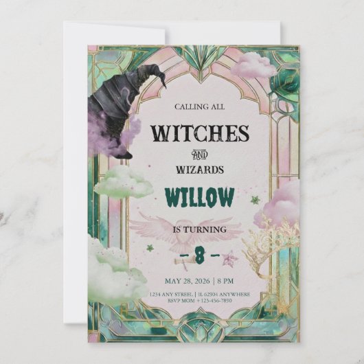 Witch Musical Birthday Invitation Magical Canva Kaart (Voorkant)