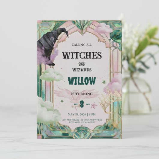 Witch Musical Birthday Invitation Magical Canva Kaart (Staand voorkant)